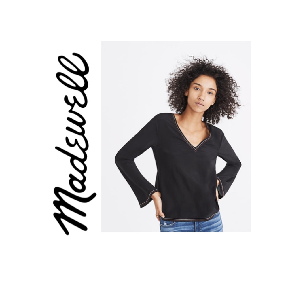 Madewell black silk stitch tie-back top size S